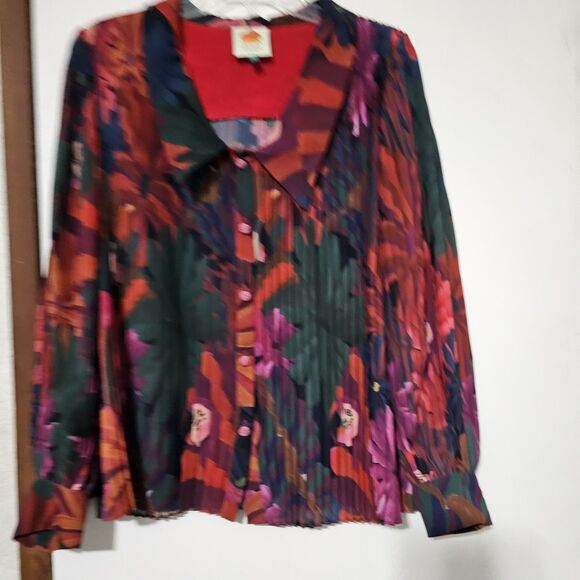Farm Rio Women’s Bird Flowers Pleated Shirt Floral Top Multicolor Small - Picture 6 of 10